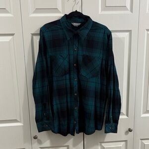 Natural Reflections Teal and Black Plaid Button-Front Shirt